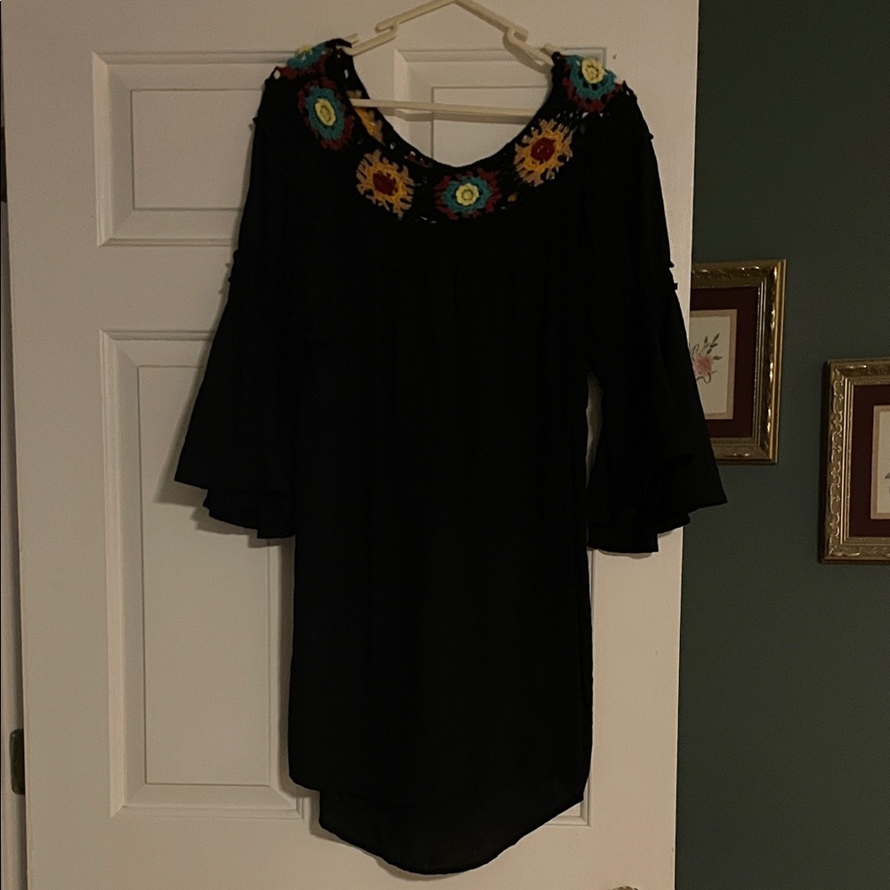 Umgee Black Dress with Floral Embroidery